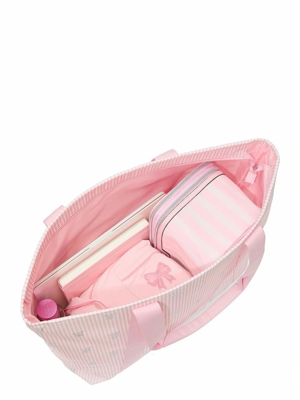 Victoria's Secret Pink Striped Tote with Logo Accent